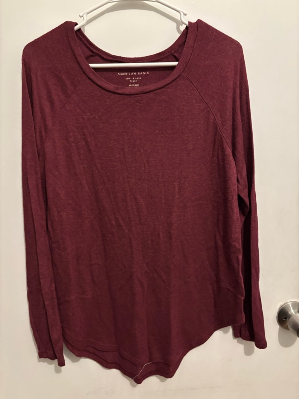American Eagle Outfitters Long Sleeve Crewneck Top - Burgundy